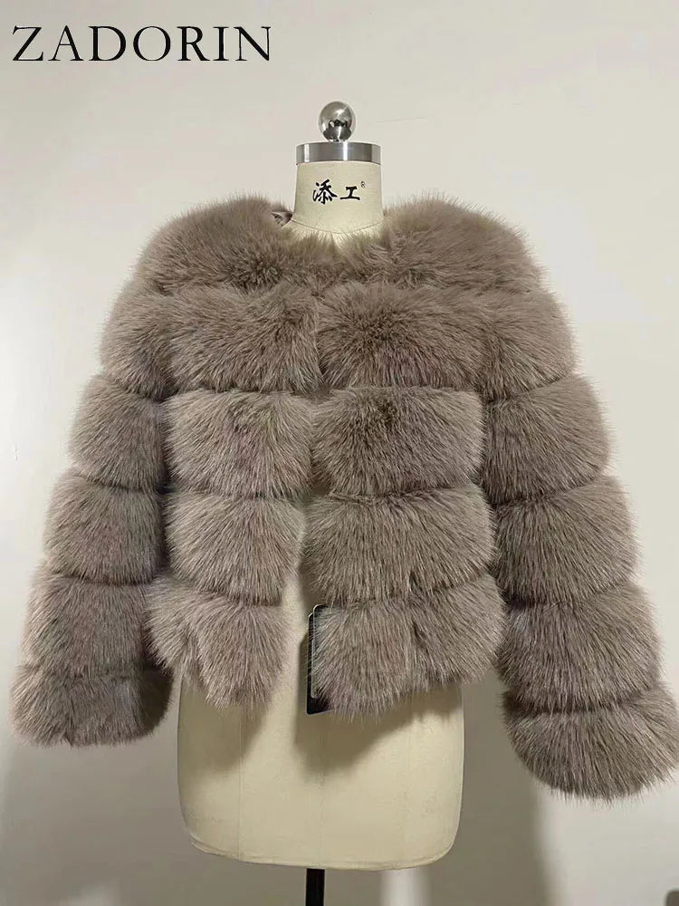 Chic Long Sleeve Faux Fox Fur Coat for Women - Luxurious Winter Warmth and Style
