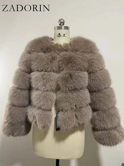 Chic Long Sleeve Faux Fox Fur Coat for Women - Luxurious Winter Warmth and Style