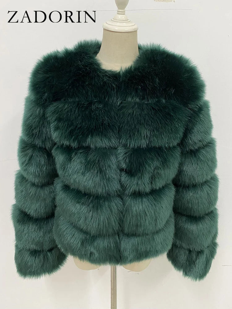Chic Long Sleeve Faux Fox Fur Coat for Women - Luxurious Winter Warmth and Style