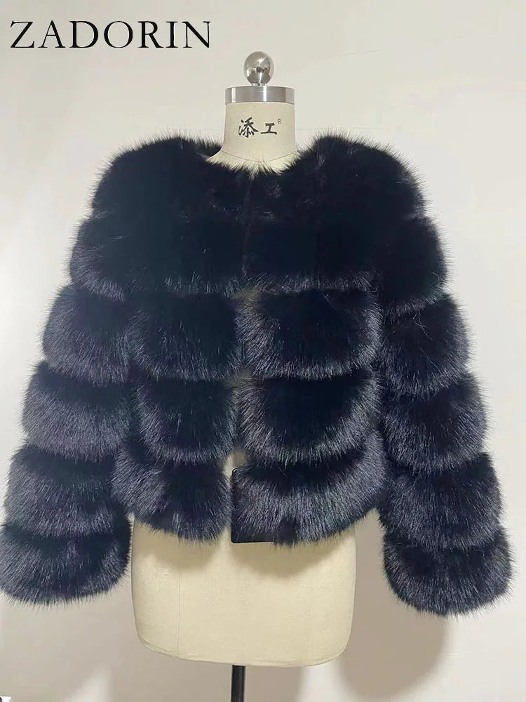 Chic Long Sleeve Faux Fox Fur Coat for Women - Luxurious Winter Warmth and Style