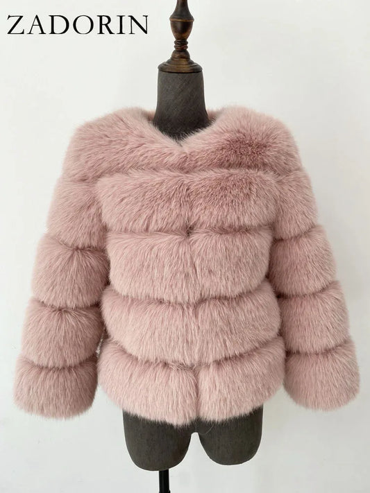 Chic Long Sleeve Faux Fox Fur Coat for Women - Luxurious Winter Warmth and Style