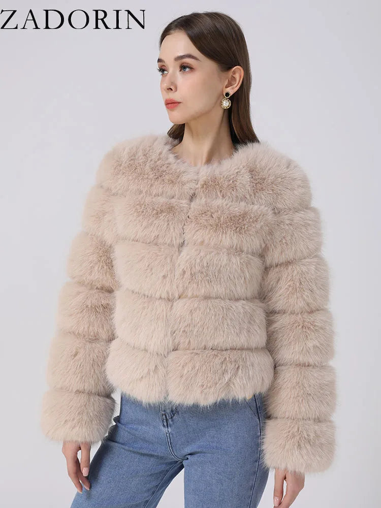 Chic Long Sleeve Faux Fox Fur Coat for Women - Luxurious Winter Warmth and Style