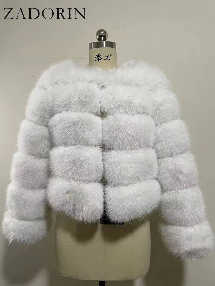 Chic Long Sleeve Faux Fox Fur Coat for Women - Luxurious Winter Warmth and Style