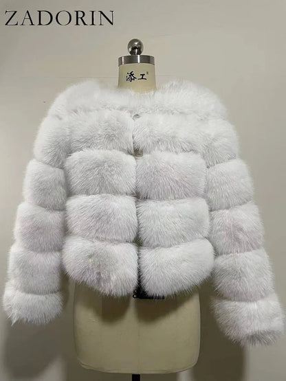 Chic Long Sleeve Faux Fox Fur Coat for Women - Luxurious Winter Warmth and Style