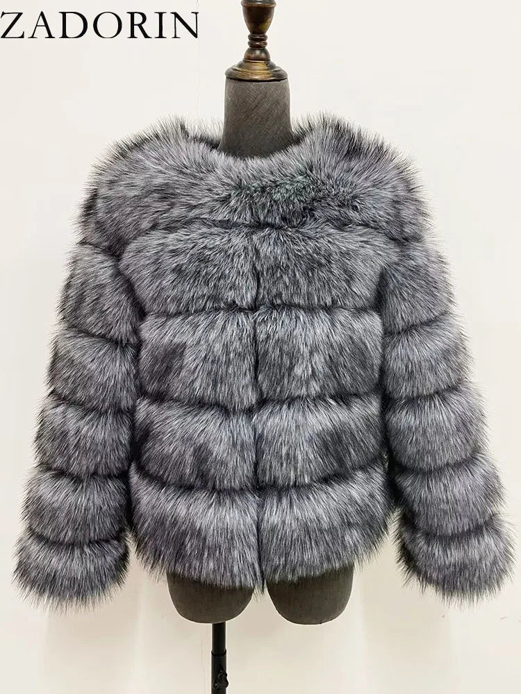 Chic Long Sleeve Faux Fox Fur Coat for Women - Luxurious Winter Warmth and Style
