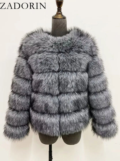 Chic Long Sleeve Faux Fox Fur Coat for Women - Luxurious Winter Warmth and Style