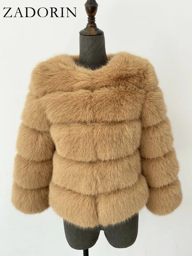 Chic Long Sleeve Faux Fox Fur Coat for Women - Luxurious Winter Warmth and Style