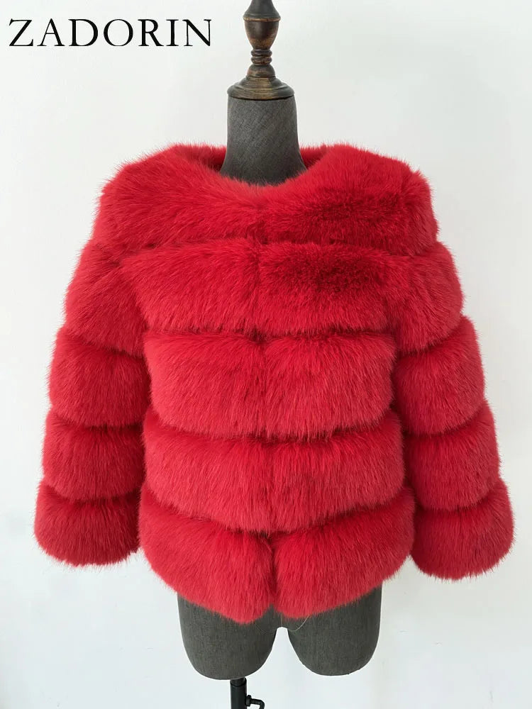 Chic Long Sleeve Faux Fox Fur Coat for Women - Luxurious Winter Warmth and Style