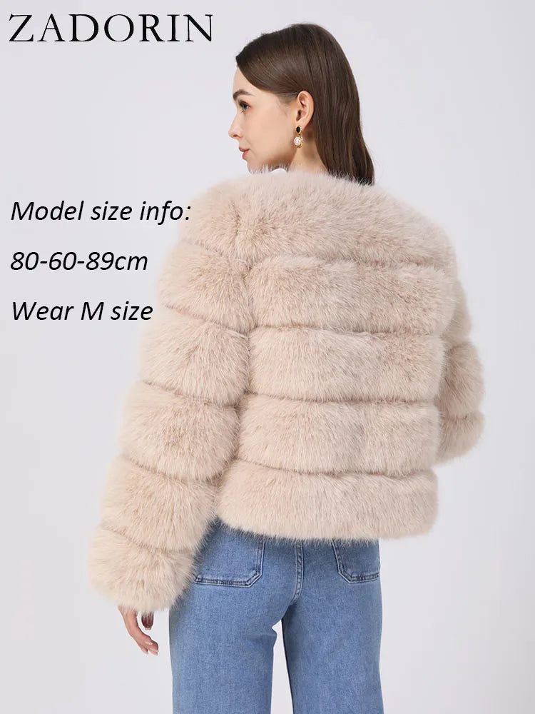 Chic Long Sleeve Faux Fox Fur Coat for Women - Luxurious Winter Warmth and Style