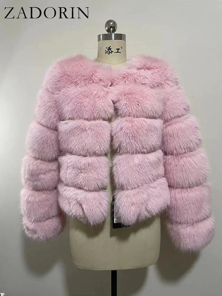 Chic Long Sleeve Faux Fox Fur Coat for Women - Luxurious Winter Warmth and Style