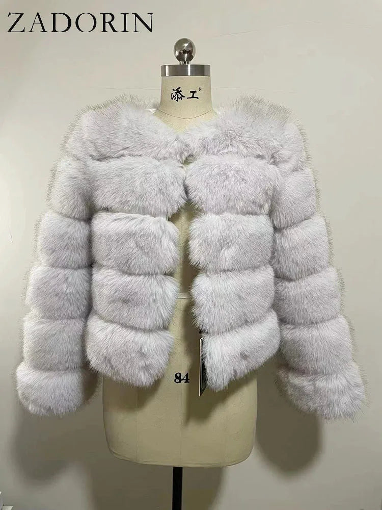 Chic Long Sleeve Faux Fox Fur Coat for Women - Luxurious Winter Warmth and Style