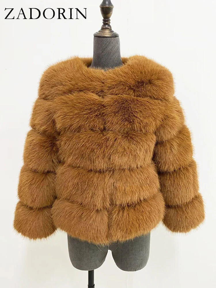 Chic Long Sleeve Faux Fox Fur Coat for Women - Luxurious Winter Warmth and Style