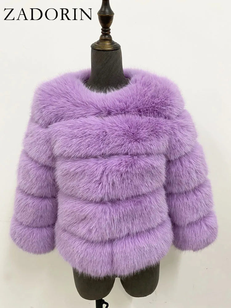 Chic Long Sleeve Faux Fox Fur Coat for Women - Luxurious Winter Warmth and Style