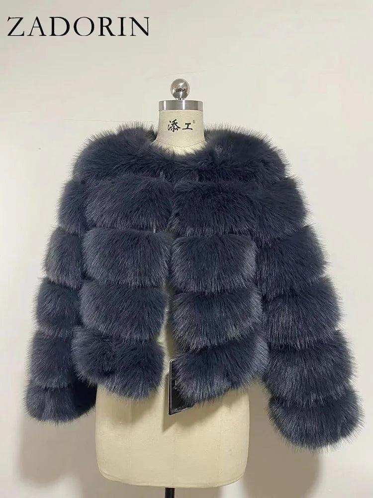 Chic Long Sleeve Faux Fox Fur Coat for Women - Luxurious Winter Warmth and Style