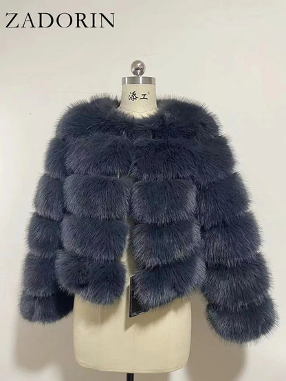 Chic Long Sleeve Faux Fox Fur Coat for Women - Luxurious Winter Warmth and Style