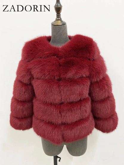 Chic Long Sleeve Faux Fox Fur Coat for Women - Luxurious Winter Warmth and Style