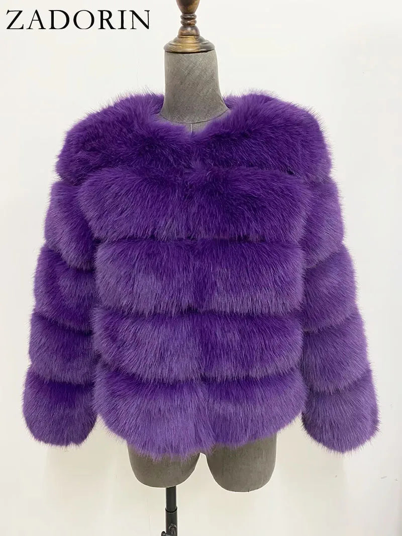 Chic Long Sleeve Faux Fox Fur Coat for Women - Luxurious Winter Warmth and Style