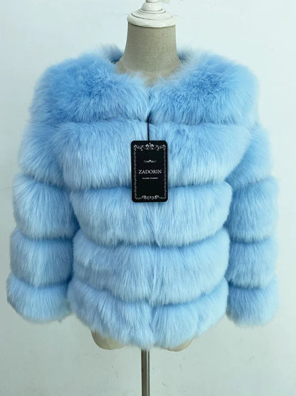 Chic Long Sleeve Faux Fox Fur Coat for Women - Luxurious Winter Warmth and Style