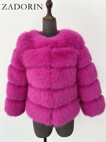 Chic Long Sleeve Faux Fox Fur Coat for Women - Luxurious Winter Warmth and Style