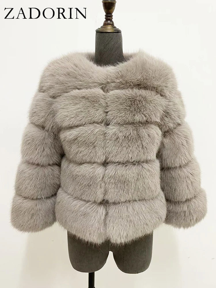 Chic Long Sleeve Faux Fox Fur Coat for Women - Luxurious Winter Warmth and Style