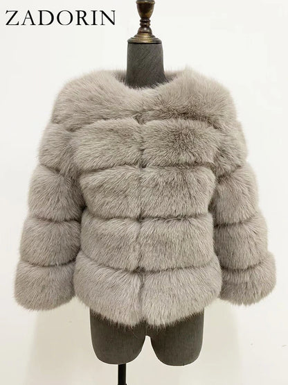 Chic Long Sleeve Faux Fox Fur Coat for Women - Luxurious Winter Warmth and Style