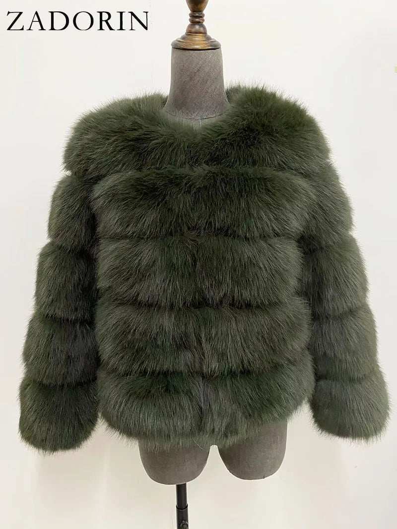 Chic Long Sleeve Faux Fox Fur Coat for Women - Luxurious Winter Warmth and Style