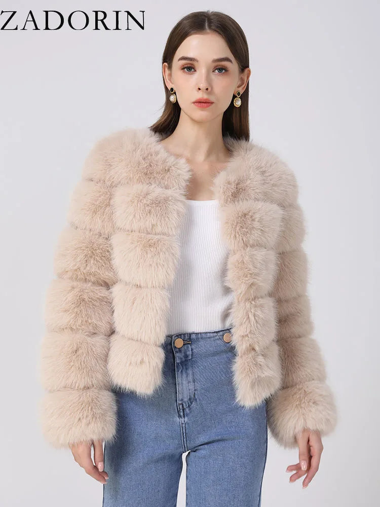 Chic Long Sleeve Faux Fox Fur Coat for Women - Luxurious Winter Warmth and Style